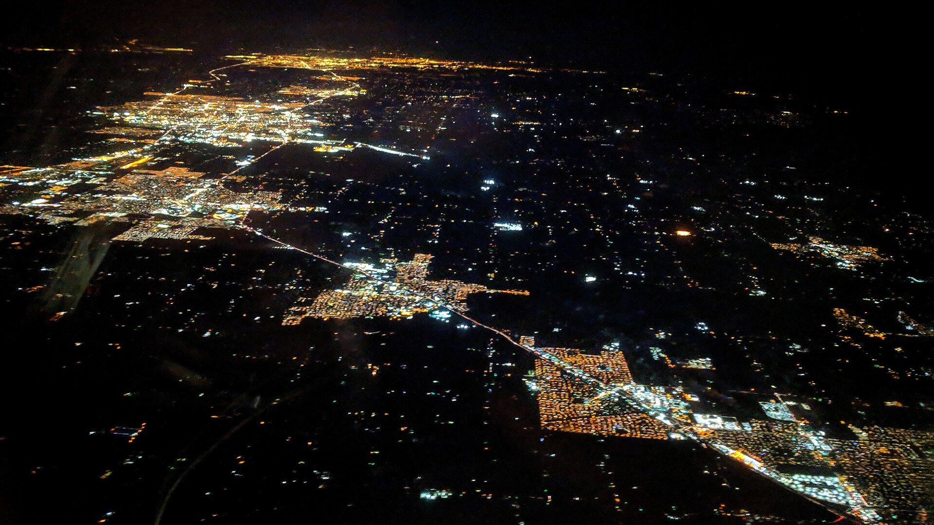 Night aerial of the Salida and Modesto area in California